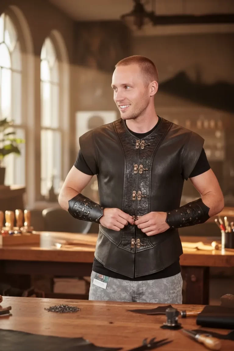 black patterned leather tunic