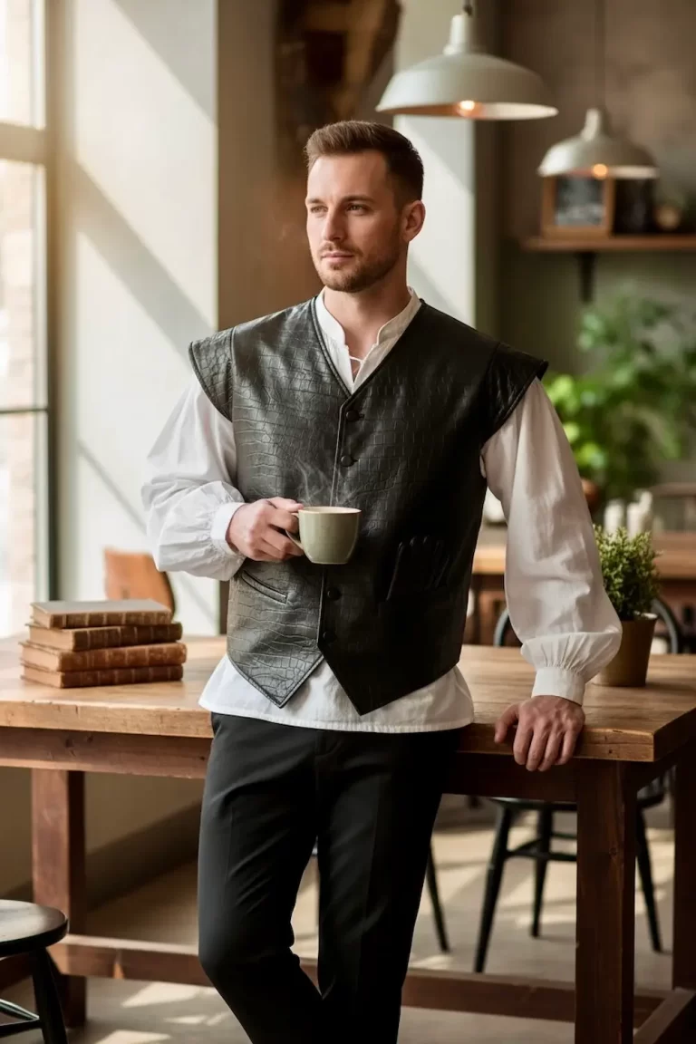 mens casual leather croc tunic