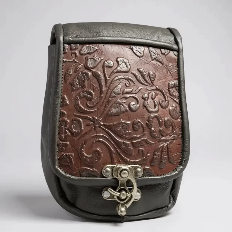 artisan leather floral pouch