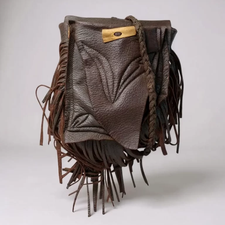 bespoke natural edge fringe pouch antler buttons i