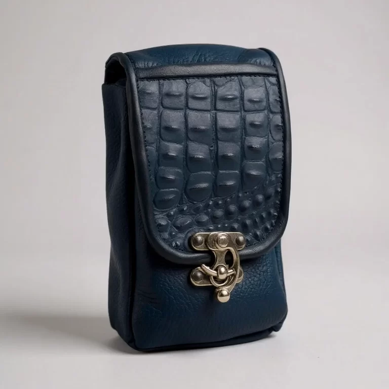 blue medieval leather croc pouch