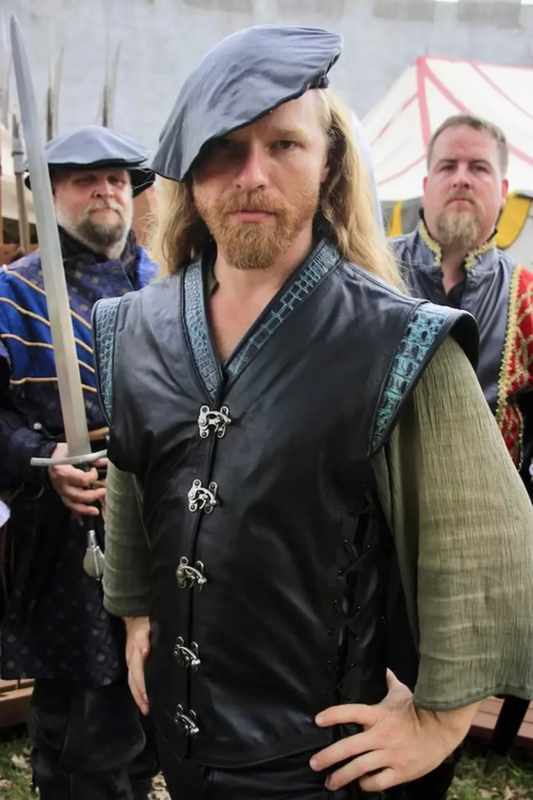 full grain leather jerkin corset teal blue croc crocodile silver buckles renaissance design kings gaurds