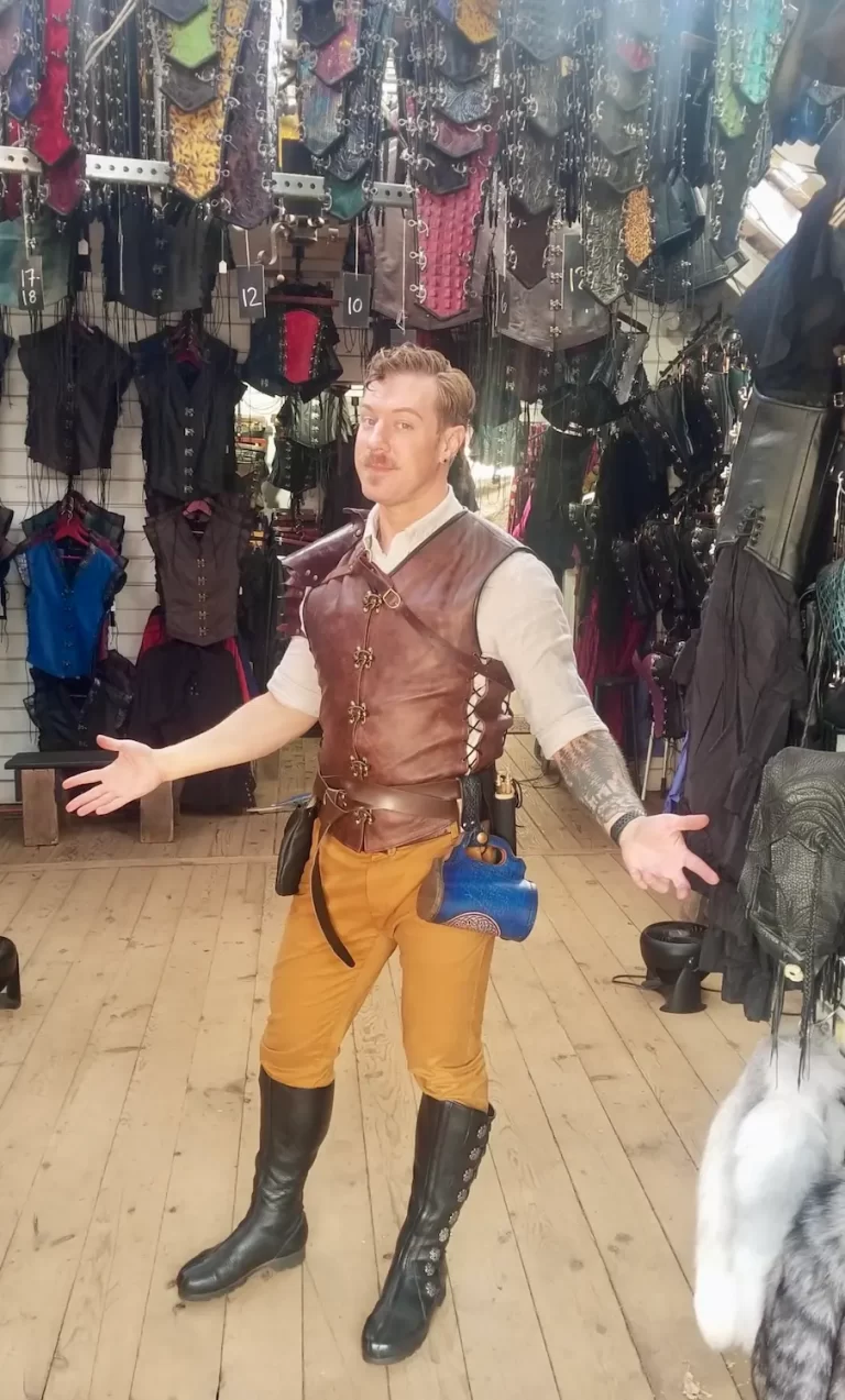 handcrafted leather jerkin vest brown shop brass buckles renaissance design