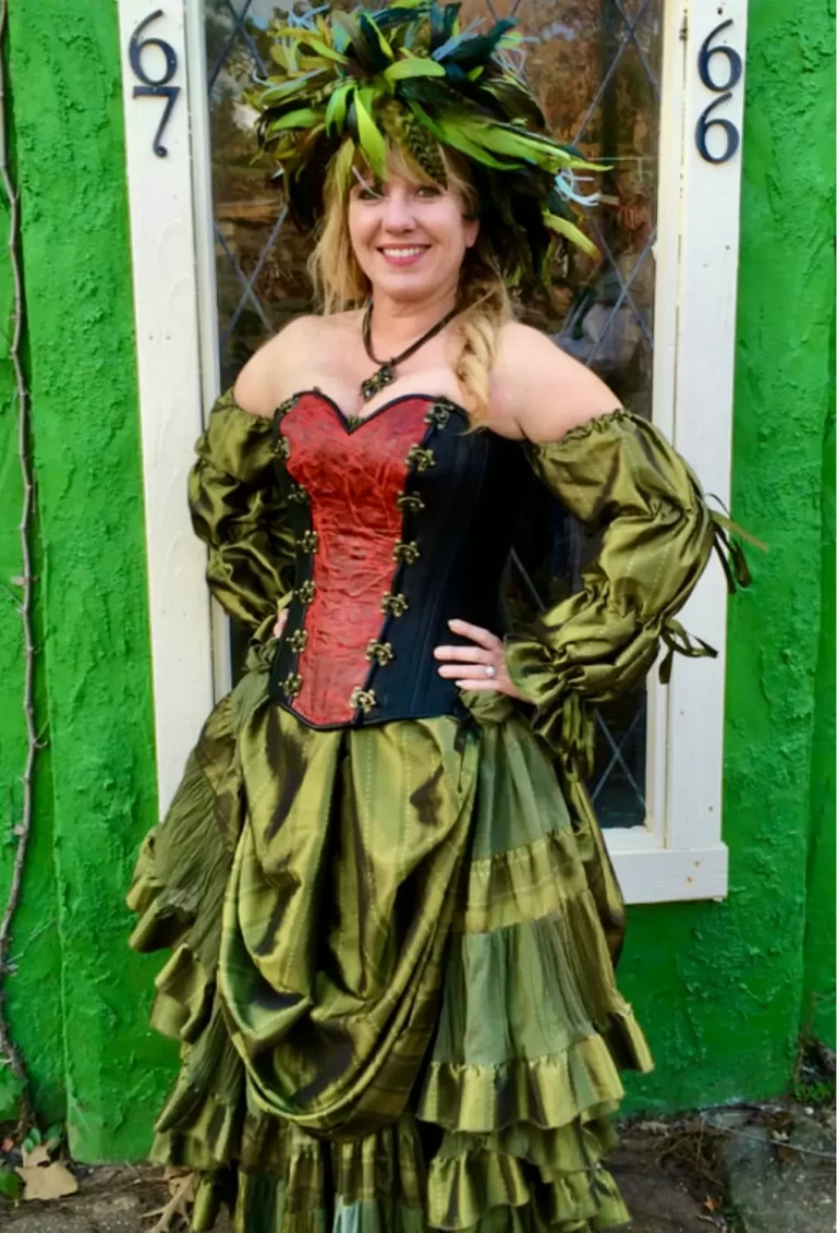 handmade leather corset black red green embossed design silver buckles renaissance