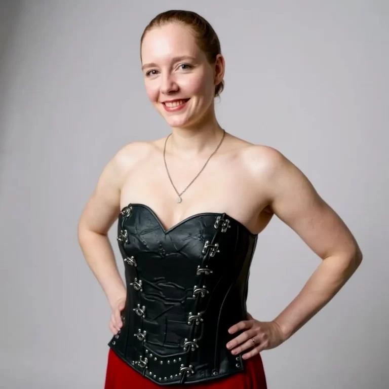 handmade leather corset black texture metal stud work silver buckles renaissance