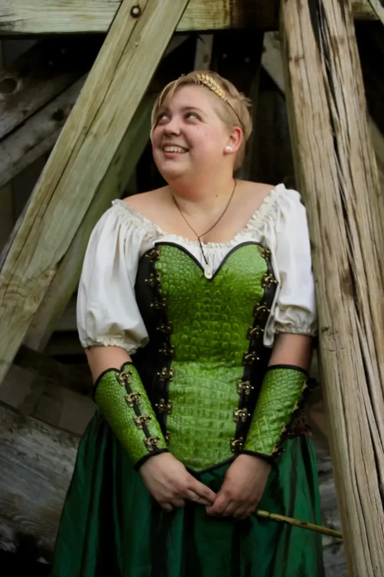 handmade leather sweetheart black brown limegreen croc corset bodice brass clasps renaissance festival design costume