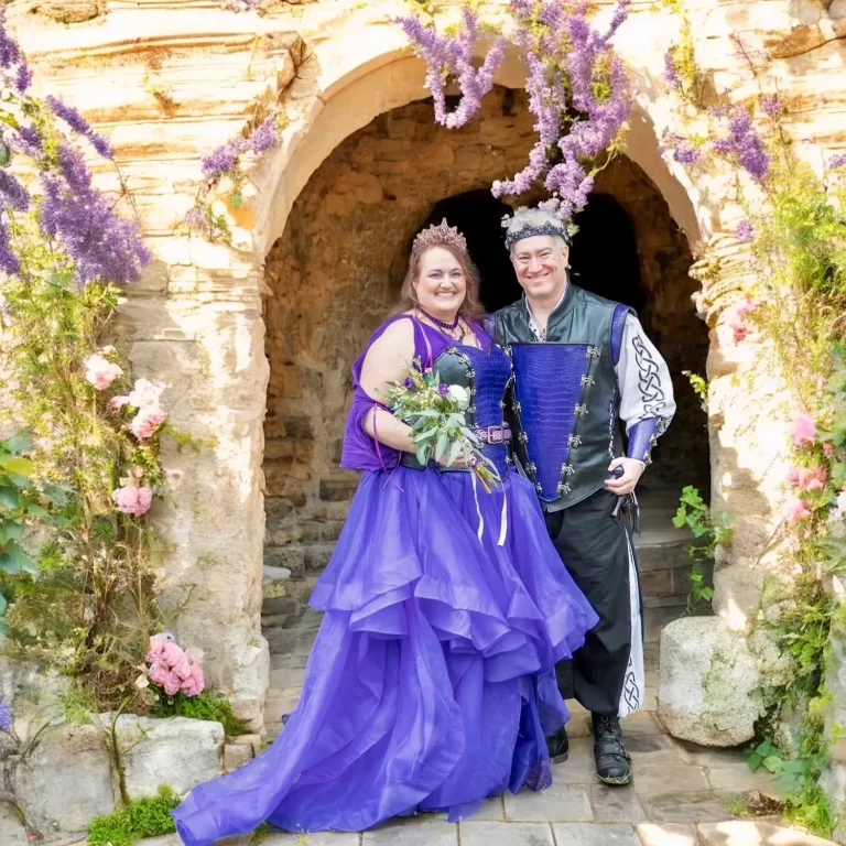 handmade leather sweetheart purple corset bodice croc silver clasps renaissance festival design couple wedding marriage i