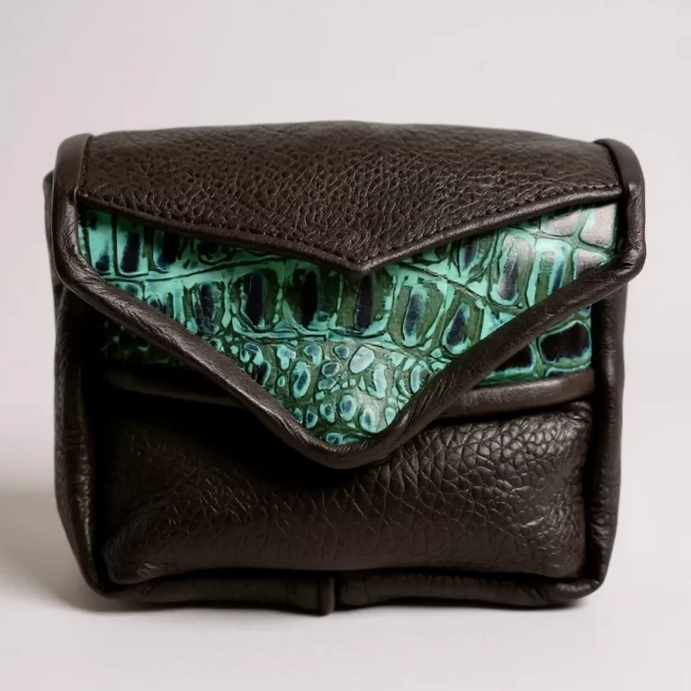 handmade genuine leather fantasy blue croc pouch