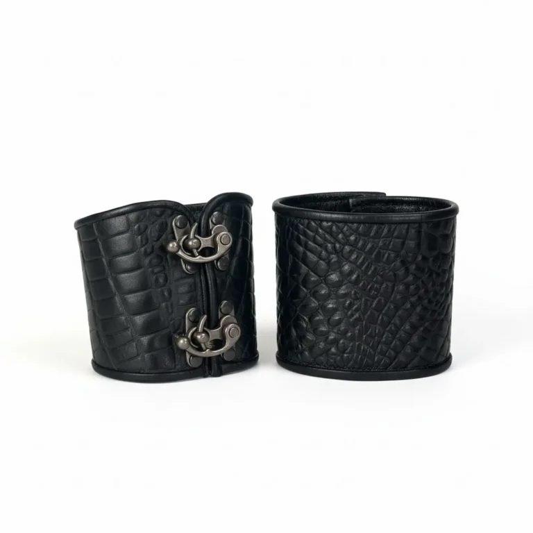 2 clasp black croc bracers