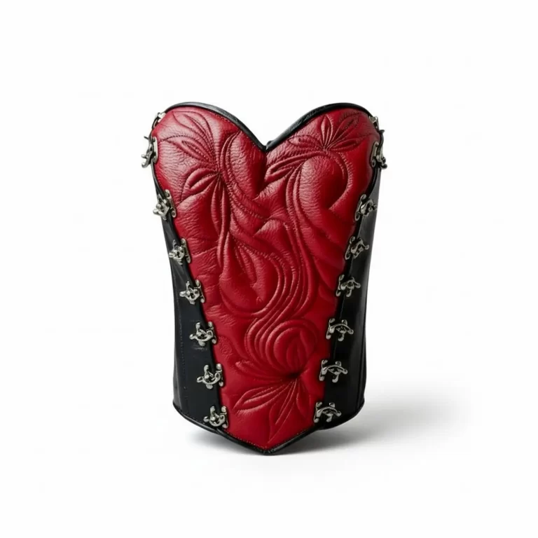 red quilted center on black corset