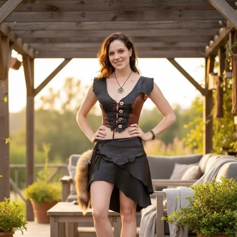 two toned natural edge vest and wrapskirt front